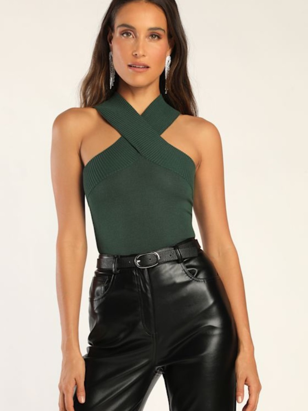 Emerald Green Sweater Knit Sleeveless Bodysuit